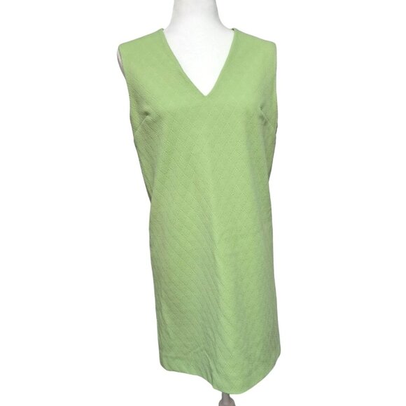 Vintage Dresses & Skirts - Vintage Sleeveless Green Shift Dress with V-Neck Textured Hand Made